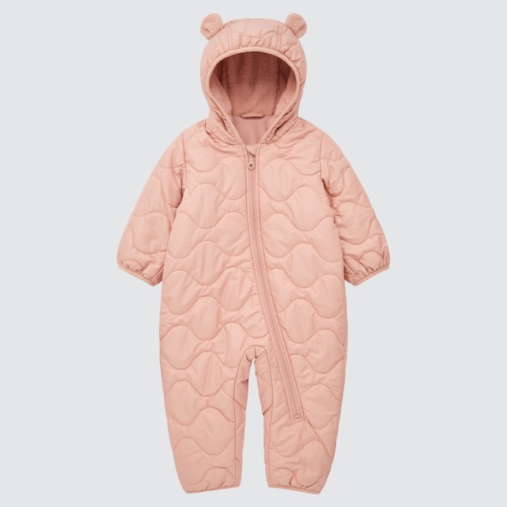 NEWBORN WARM PADDED LONG-SLEEVE ONE-PIECE OUTFIT Dusty Pink